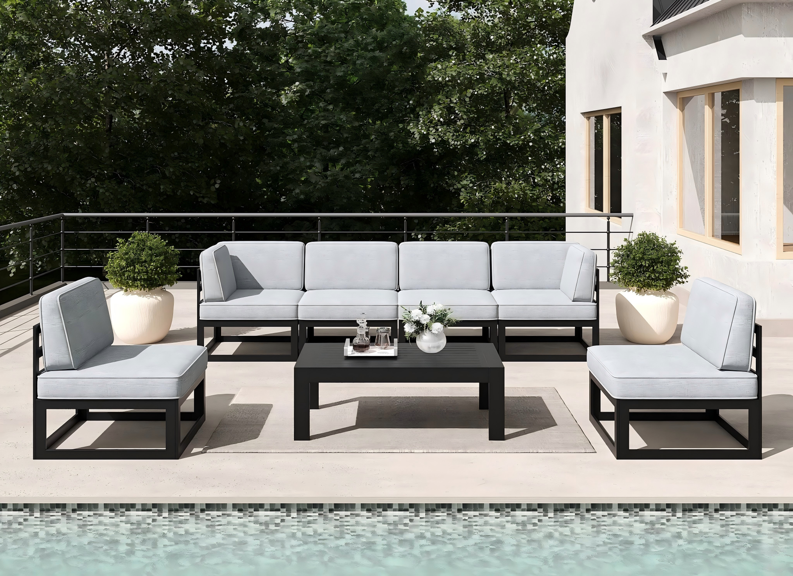 2026 metal furniture industry trends shown by a modern metal-frame outdoor furniture set in a lifestyle scene