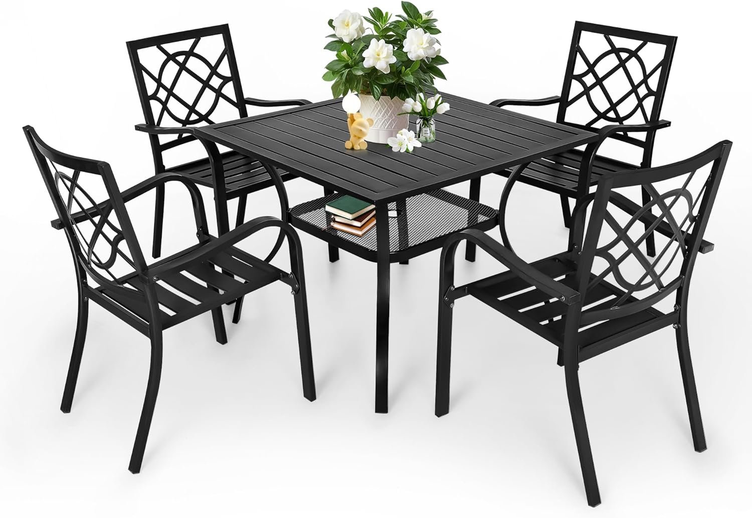 10002 Metal Outdoor Dining Set with Square Slat Table – OEM/ODM Project - Image 1