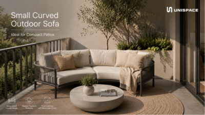 small curved outdoor sofa for compact patio