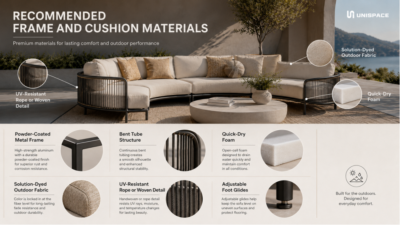 curved outdoor sofa frame and cushion materials