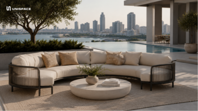 modern outdoor sofa with curved design
