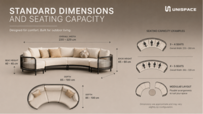 curved outdoor sofa standard dimensions and seating capacity