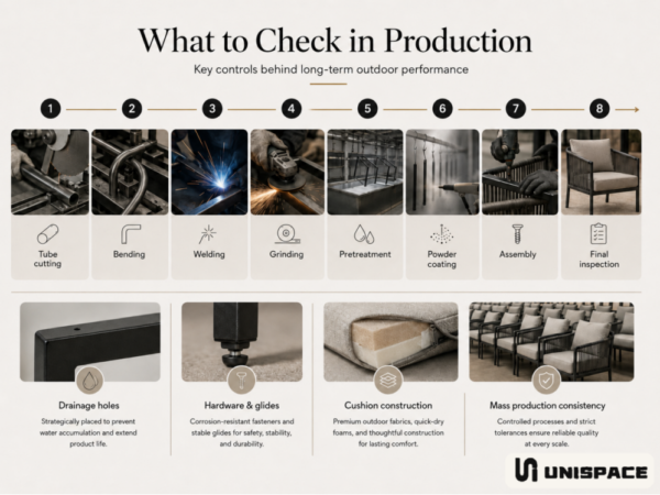 metal outdoor furniture manufacturing process and production quality control checklist