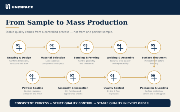 Outdoor furniture manufacturing process from sample development to mass production