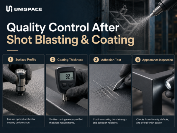 Outdoor furniture quality control after shot blasting and powder coating