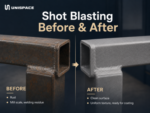 Metal surface before and after shot blasting
