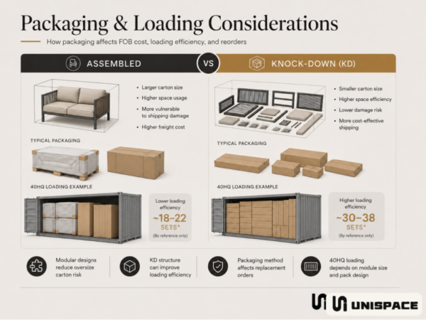 assembled versus knock-down outdoor furniture packaging and 40HQ loading considerations